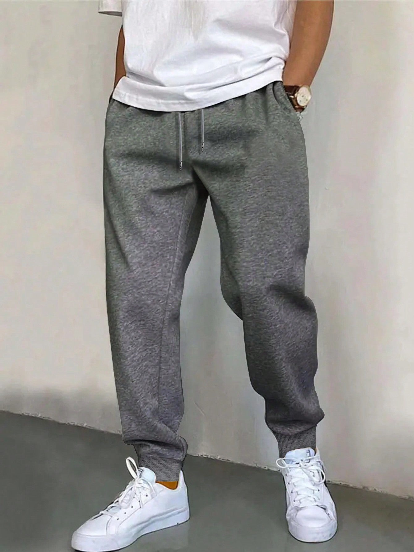 Men's Drawstring Elastic Waist And Cuffed Pants