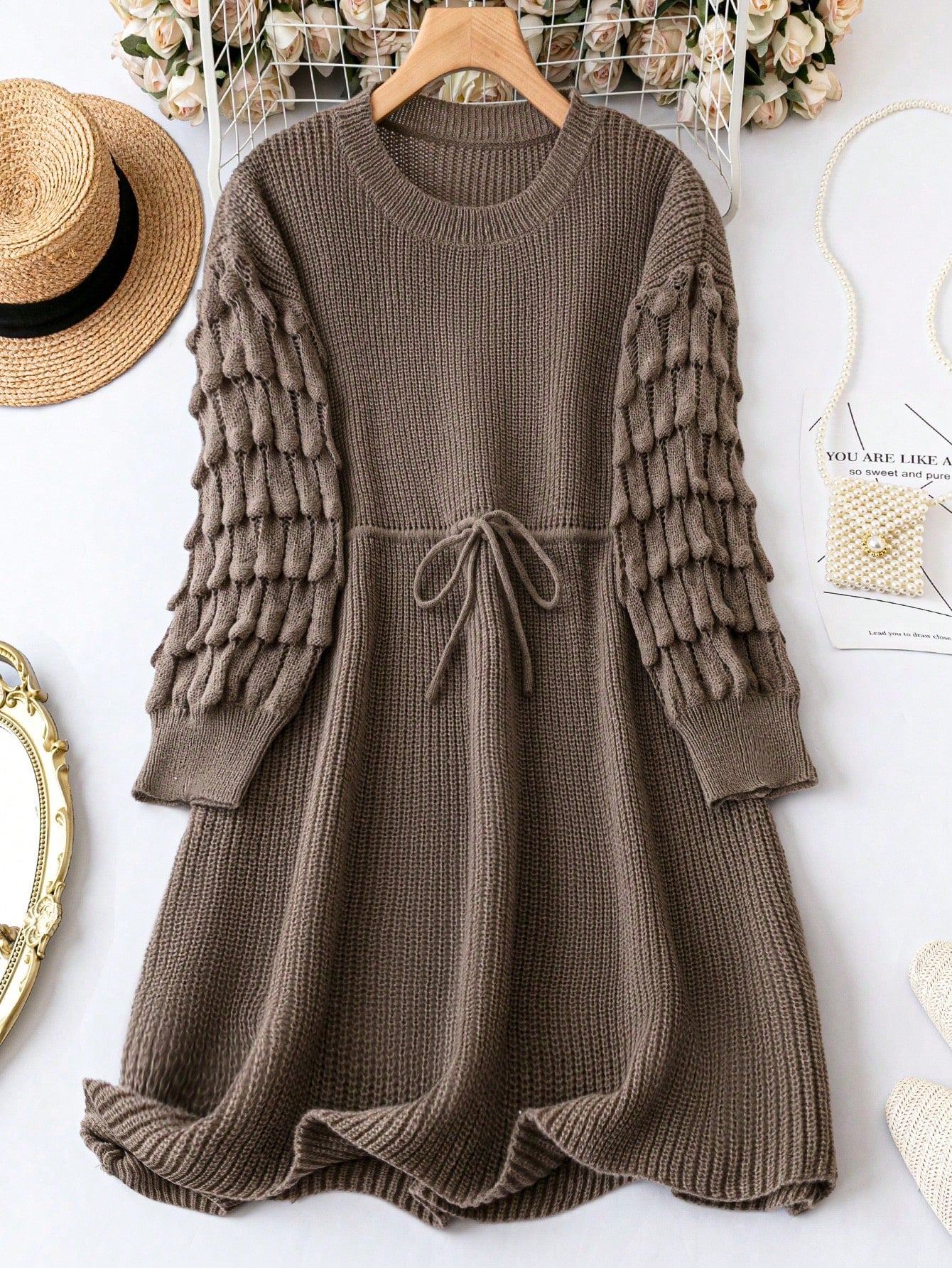 Plus Solid Round Neck Sweater Dress