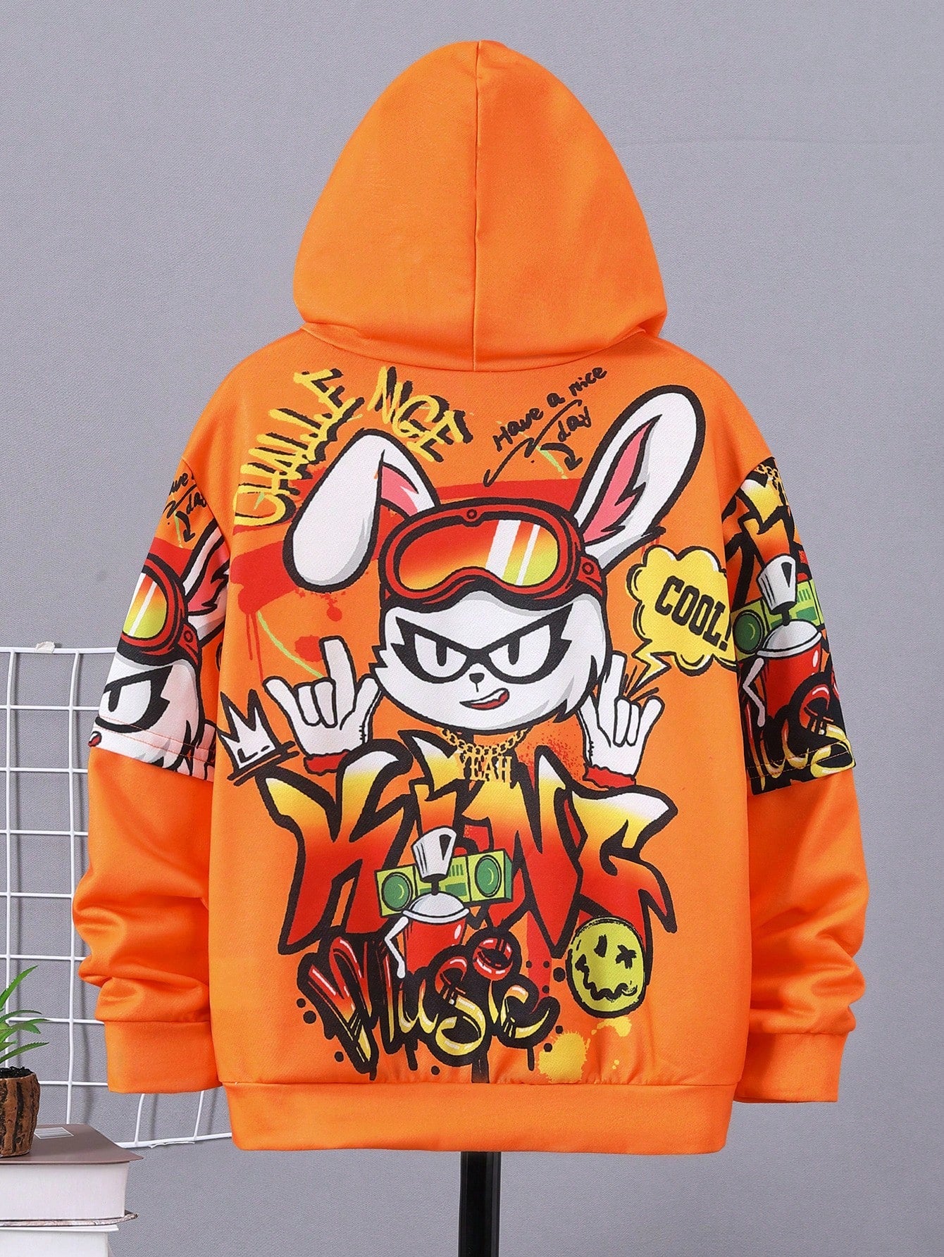 Tween Boys' Casual Hoodie, Fashionable Cartoon Print Sweatshirt For Big Kids