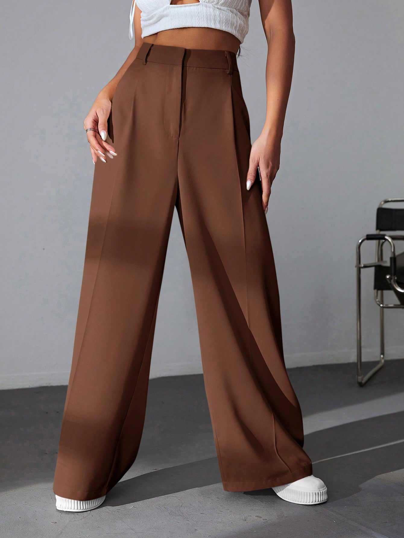 Solid Wide Leg Pants