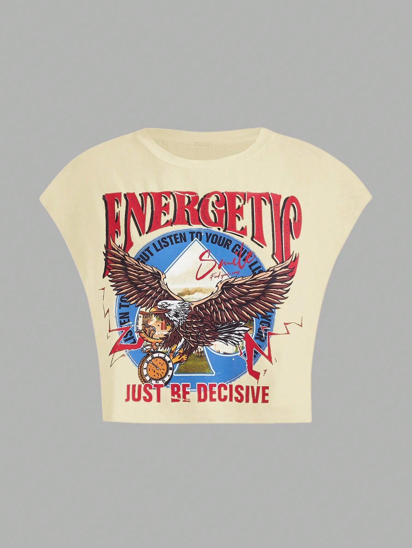 Summer  Outfits Eagle & Slogan Graphic Batwing Sleeve Crop Tee