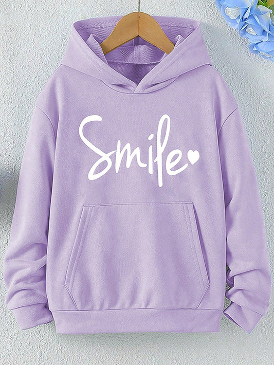 Teen Girl Letter Graphic Kangaroo Pocket Hoodie