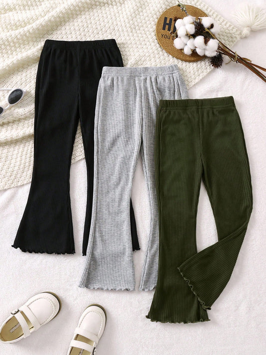 Young Girl 3pcs Lettuce Trim Flare Leg Pants