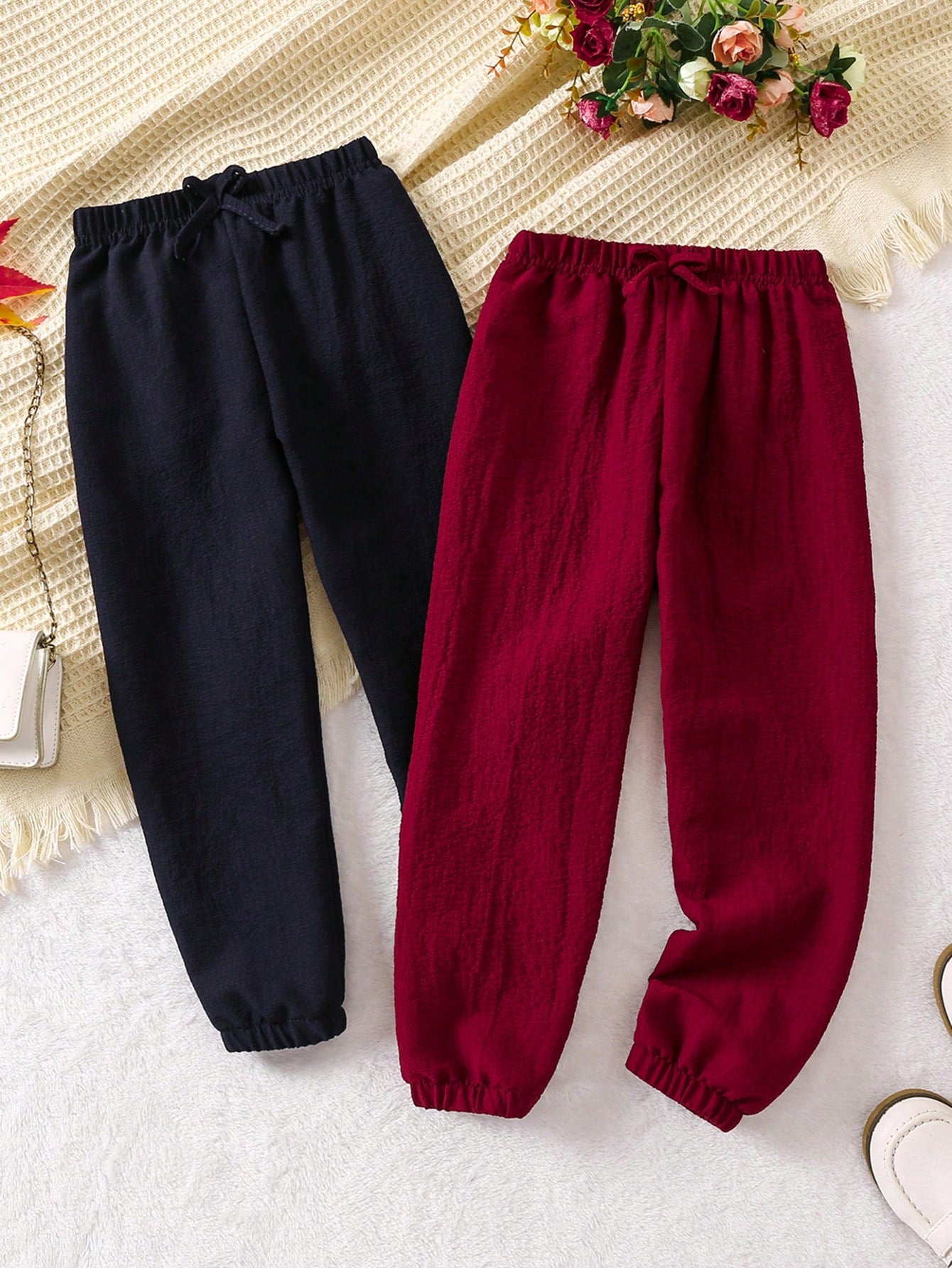 Young Girl 2pcs Solid Knot Front Pants