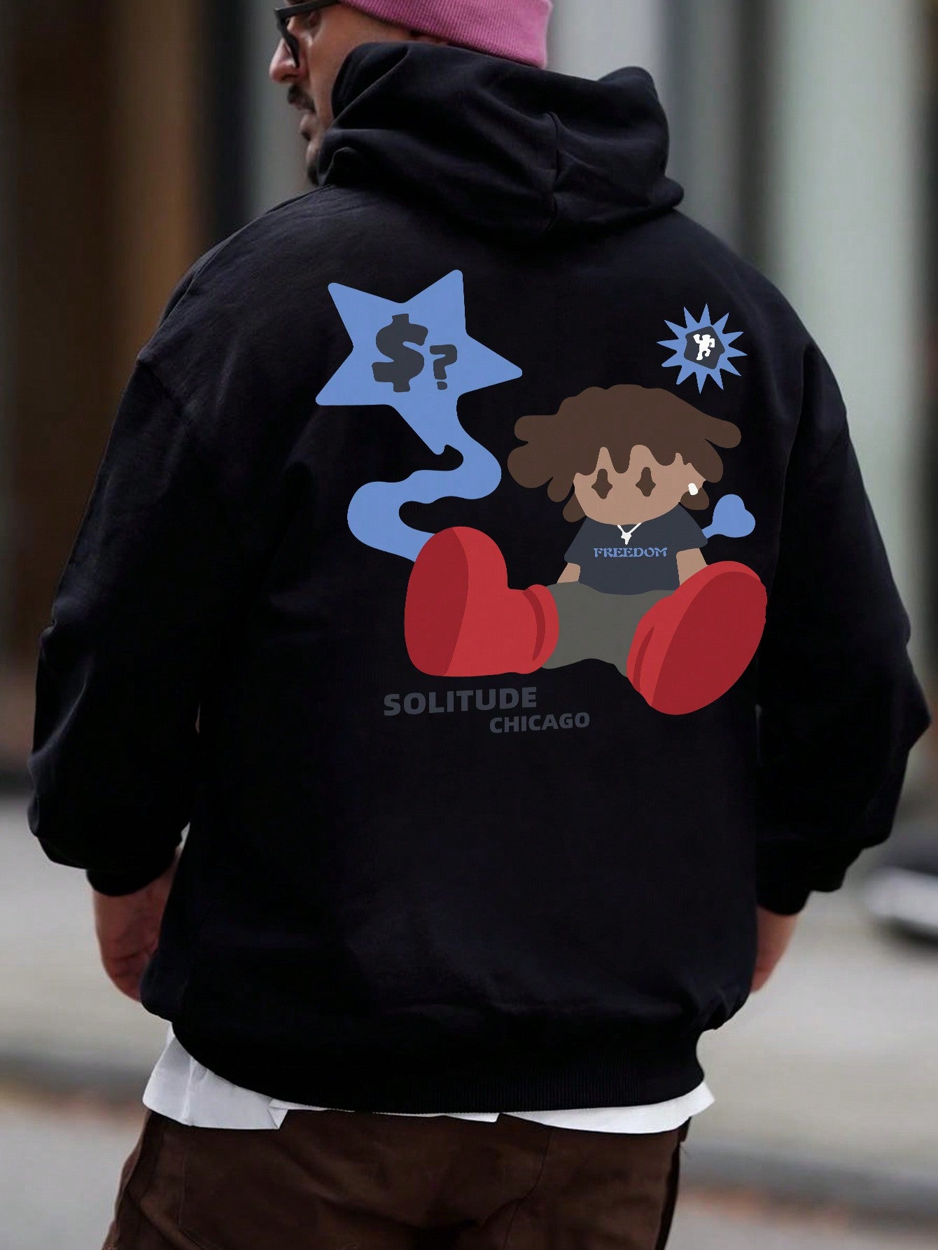 Men Cartoon & Slogan Graphic Hoodie