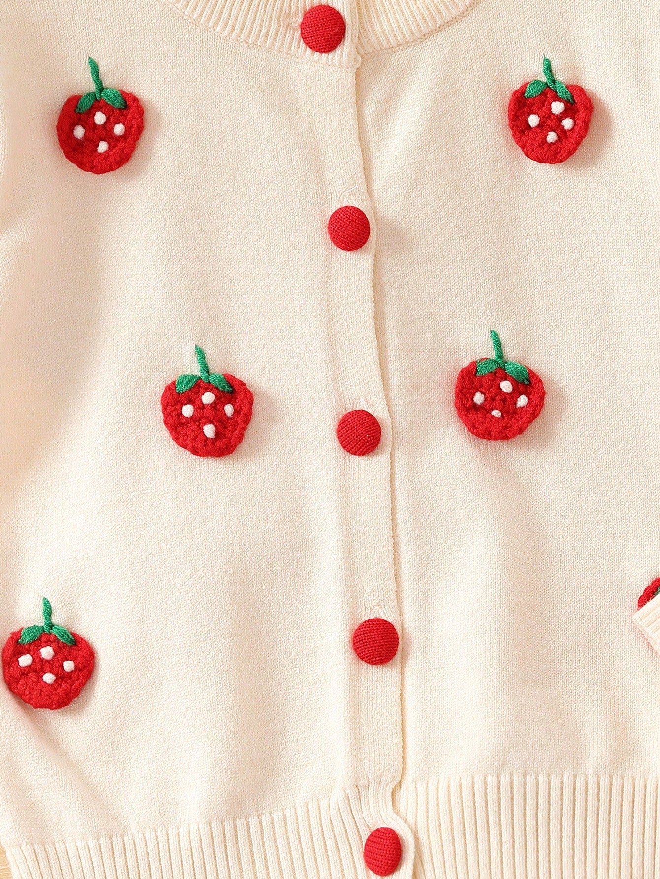 Young Girl Strawberry Appliques Cardigan & Pleated Sweater Skirt