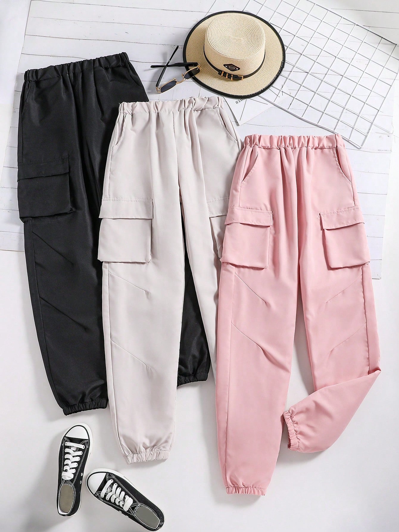 Teen Girl 3pcs Flap Pocket Cargo Pants