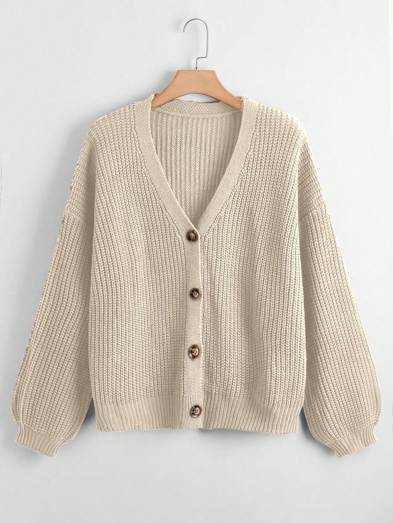 Plus Button Front Drop Shoulder Cardigan