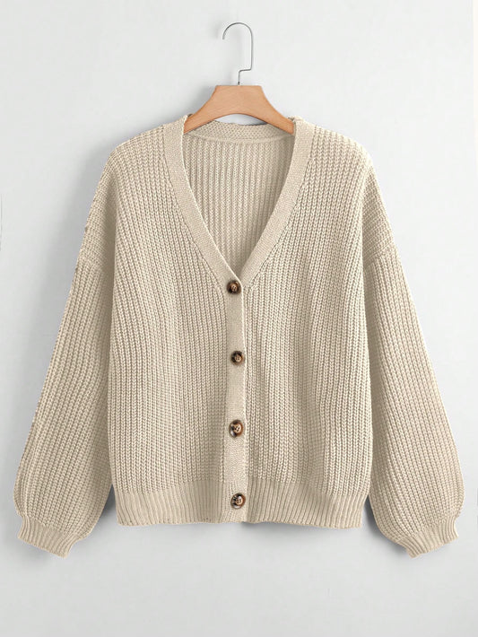 Plus Button Up Drop Shoulder Cardigan