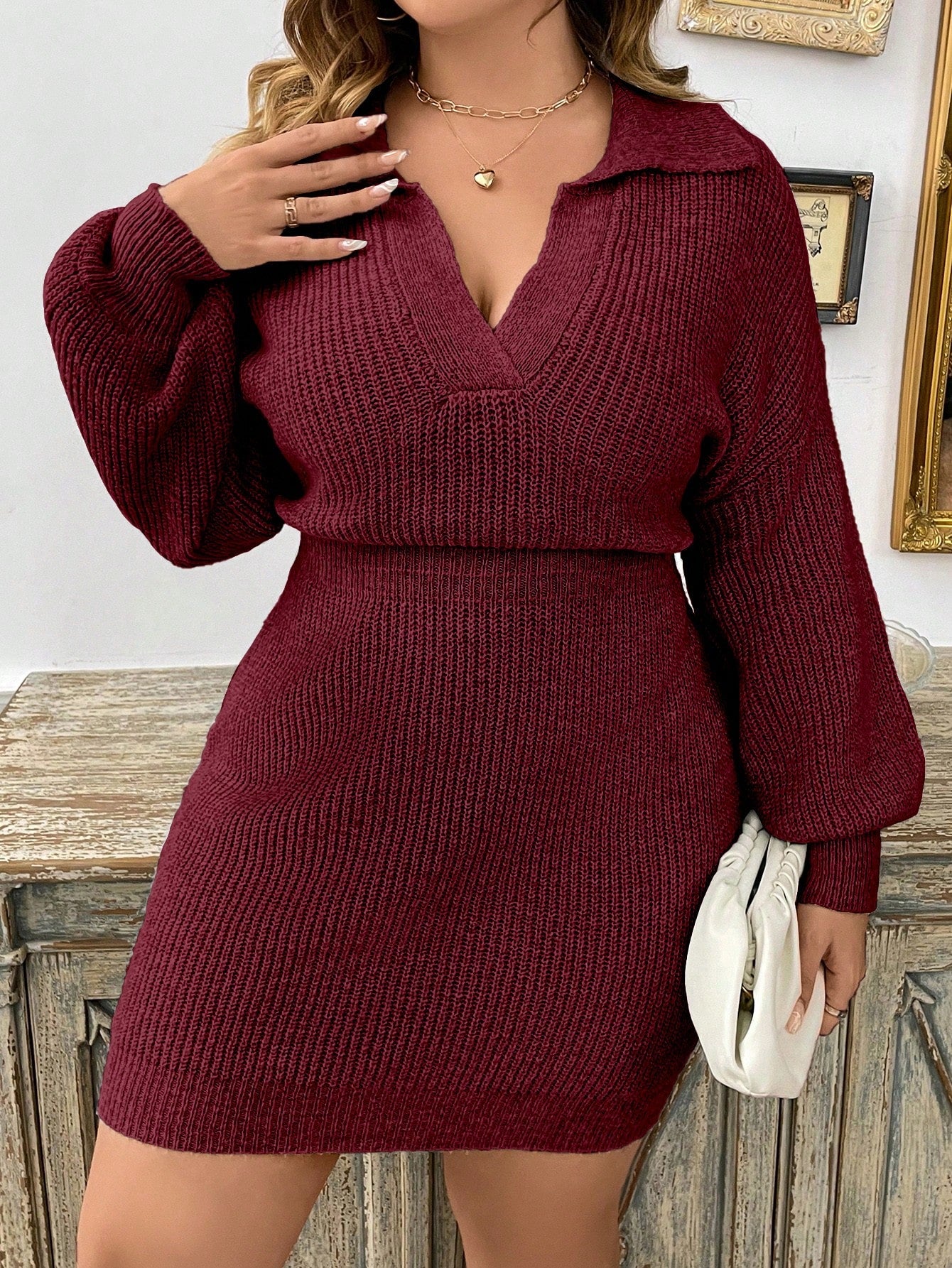 Plus Drop Shoulder Ribbed Knit Sweater Dress