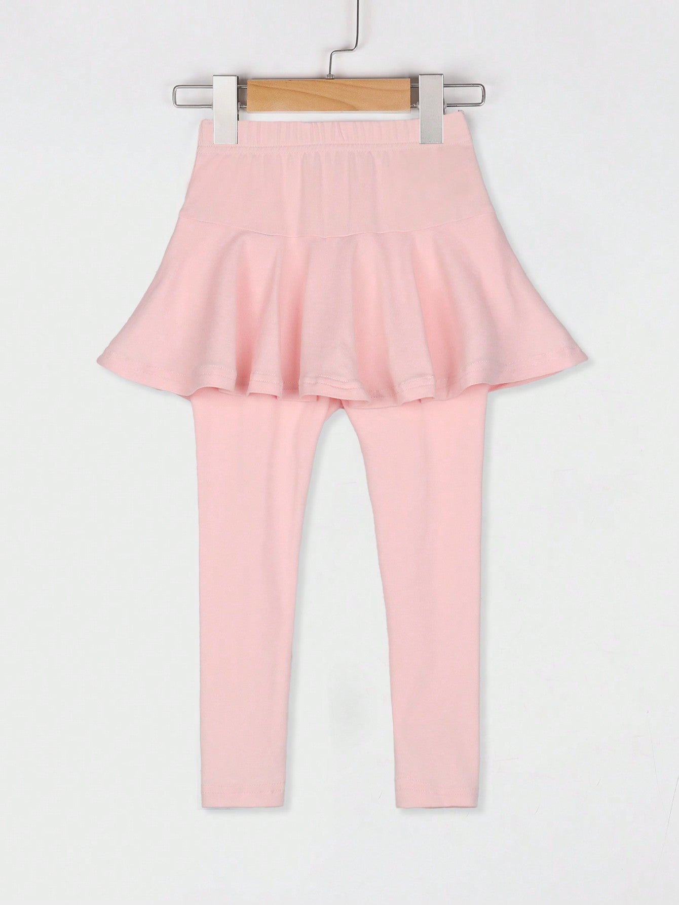 Young Girl 2 In 1 Skirt Leggings, Sweet & Cute Style, Solid Color, Spring & Autumn Long Pants, Pink