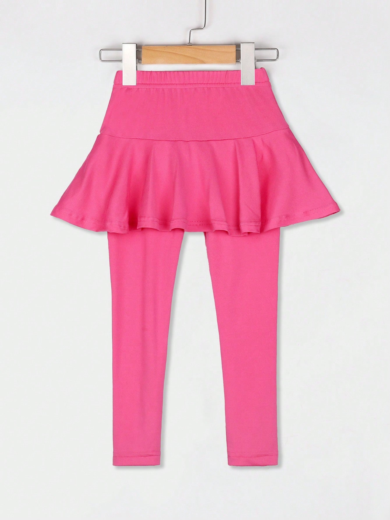 Young Girl 2 In 1 Skirt Leggings, Sweet & Cute Style, Solid Color, Spring & Autumn Long Pants, Pink