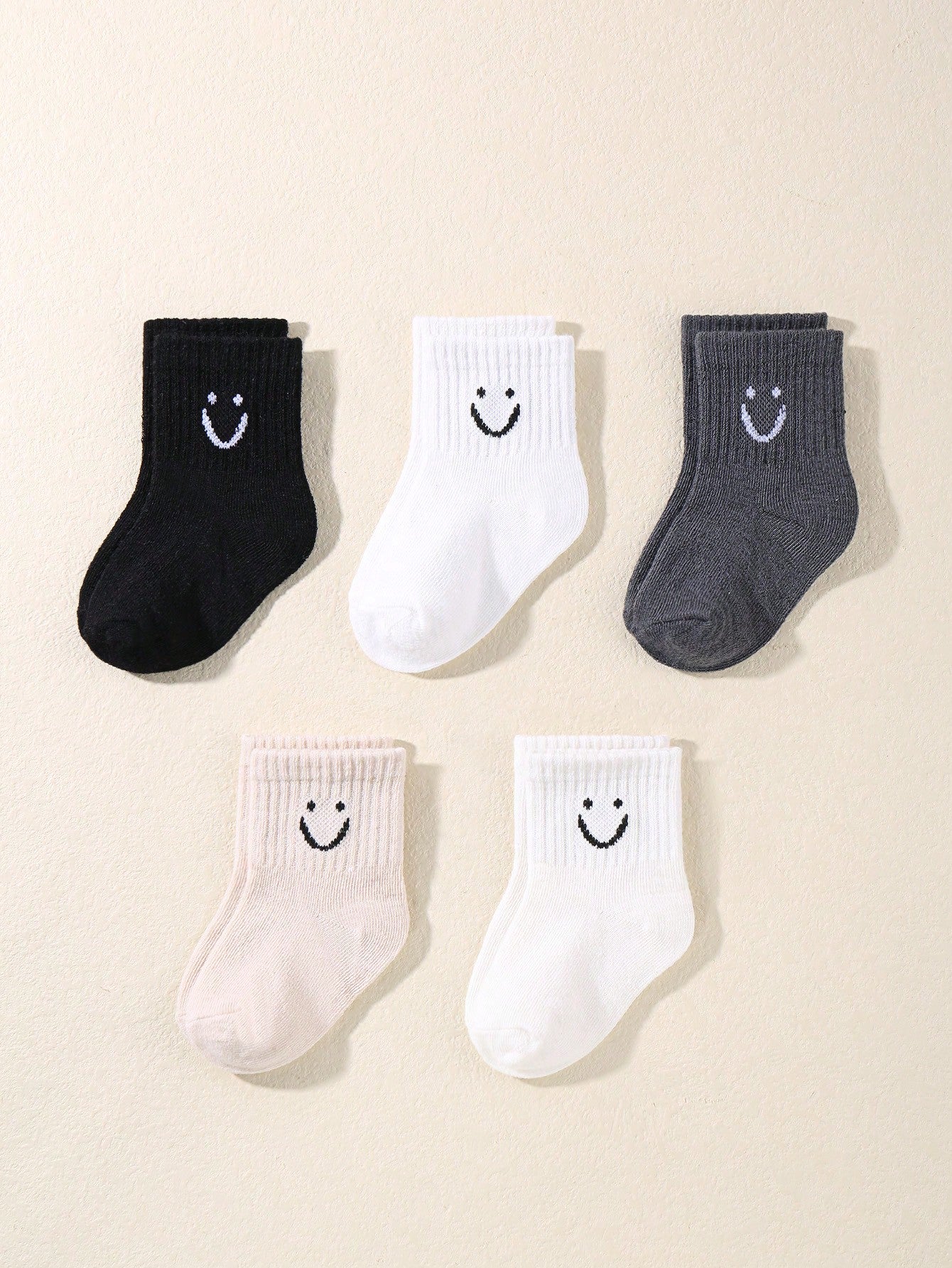 5pairs/set Baby Cartoon Pattern Solid Color Socks