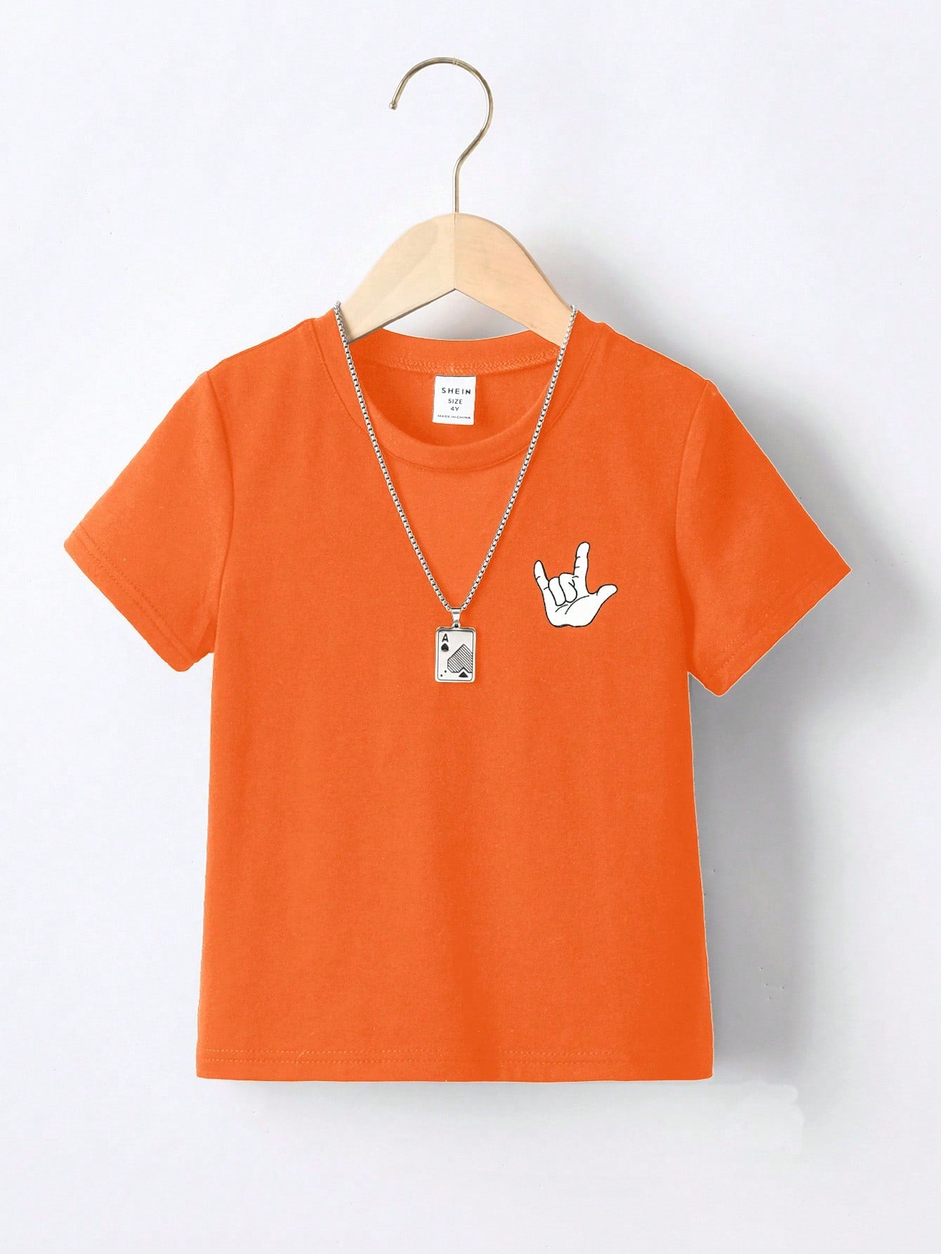 Young Boy Gesture Print Tee Without Necklace