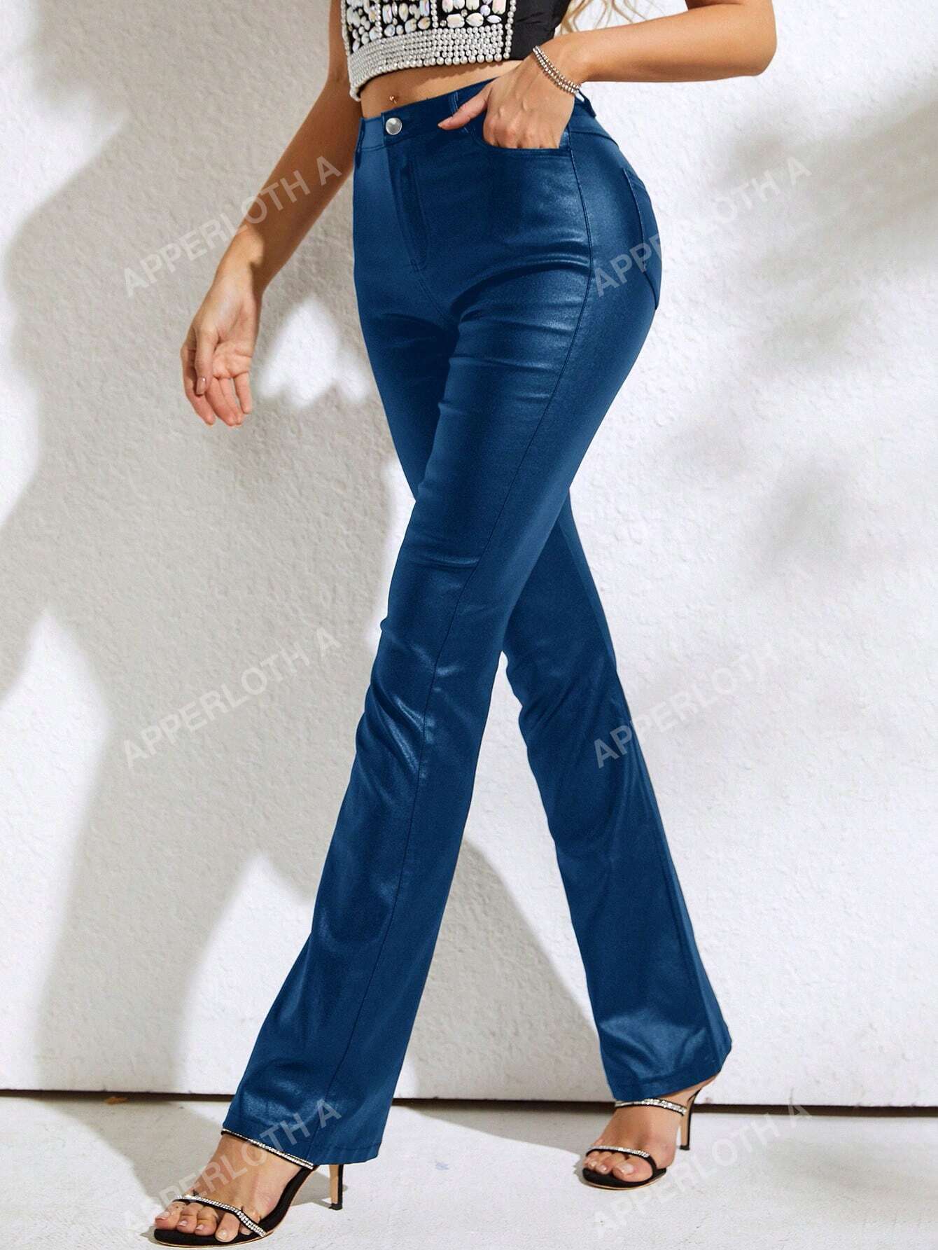 A Slant Pocket PU Leather Bootcut Leg Pants