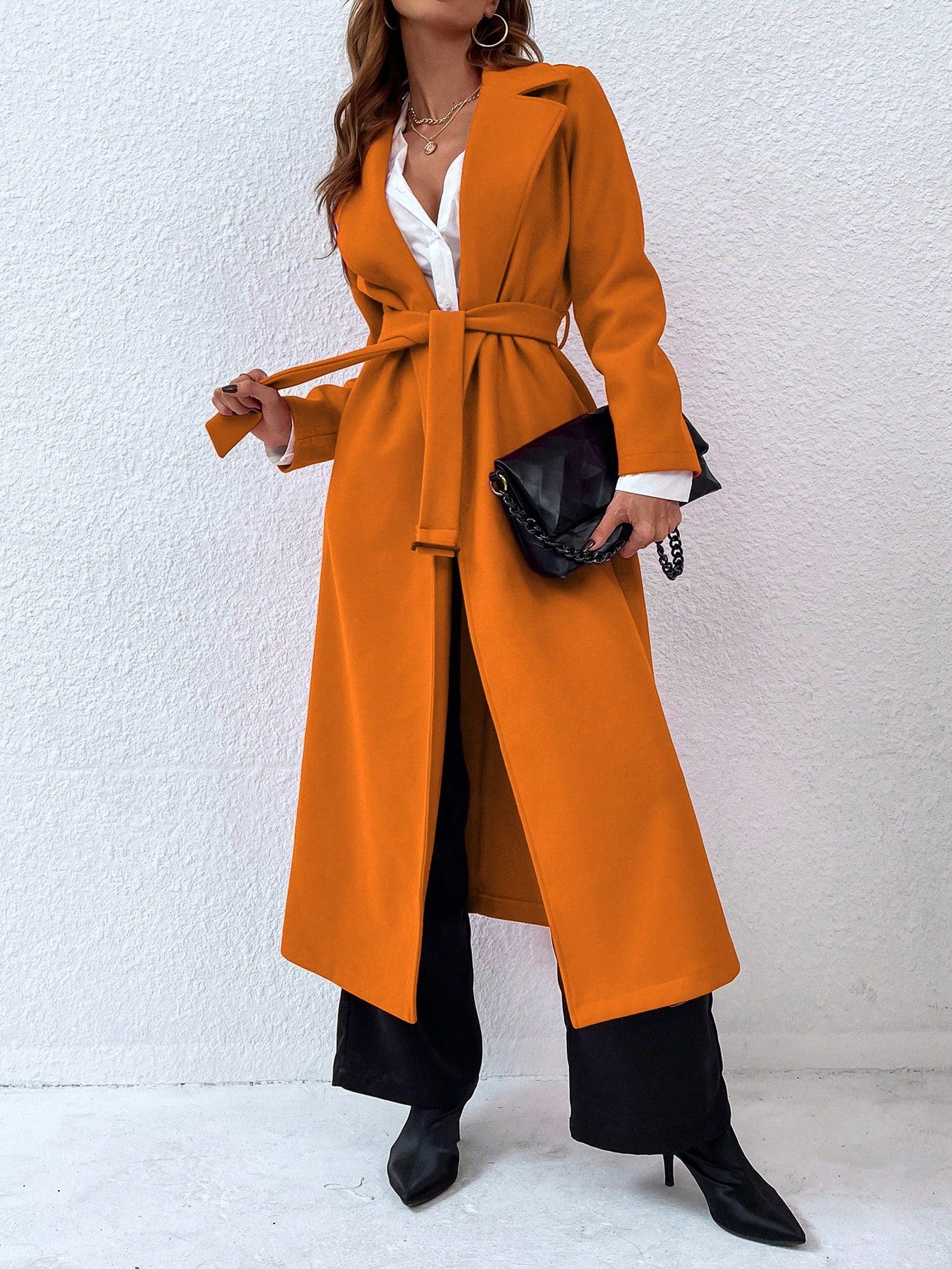 Open Front Belted Overcoat