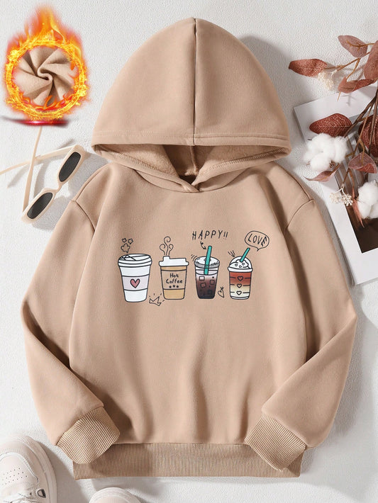 Teen Girl Cartoon Graphic Thermal Hoodie