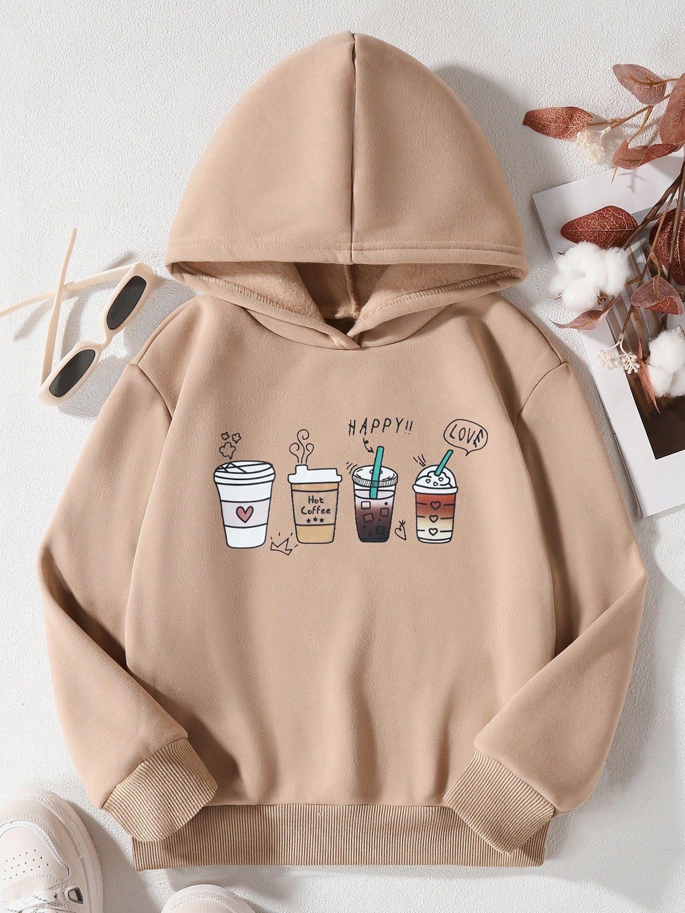 Teen Girl Cartoon Graphic Thermal Hoodie