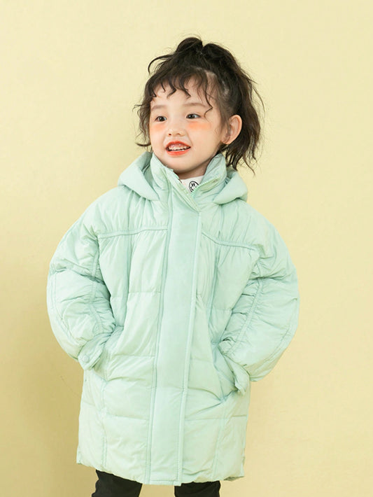 Young Girl Zip Up Hooded Puffer Coat