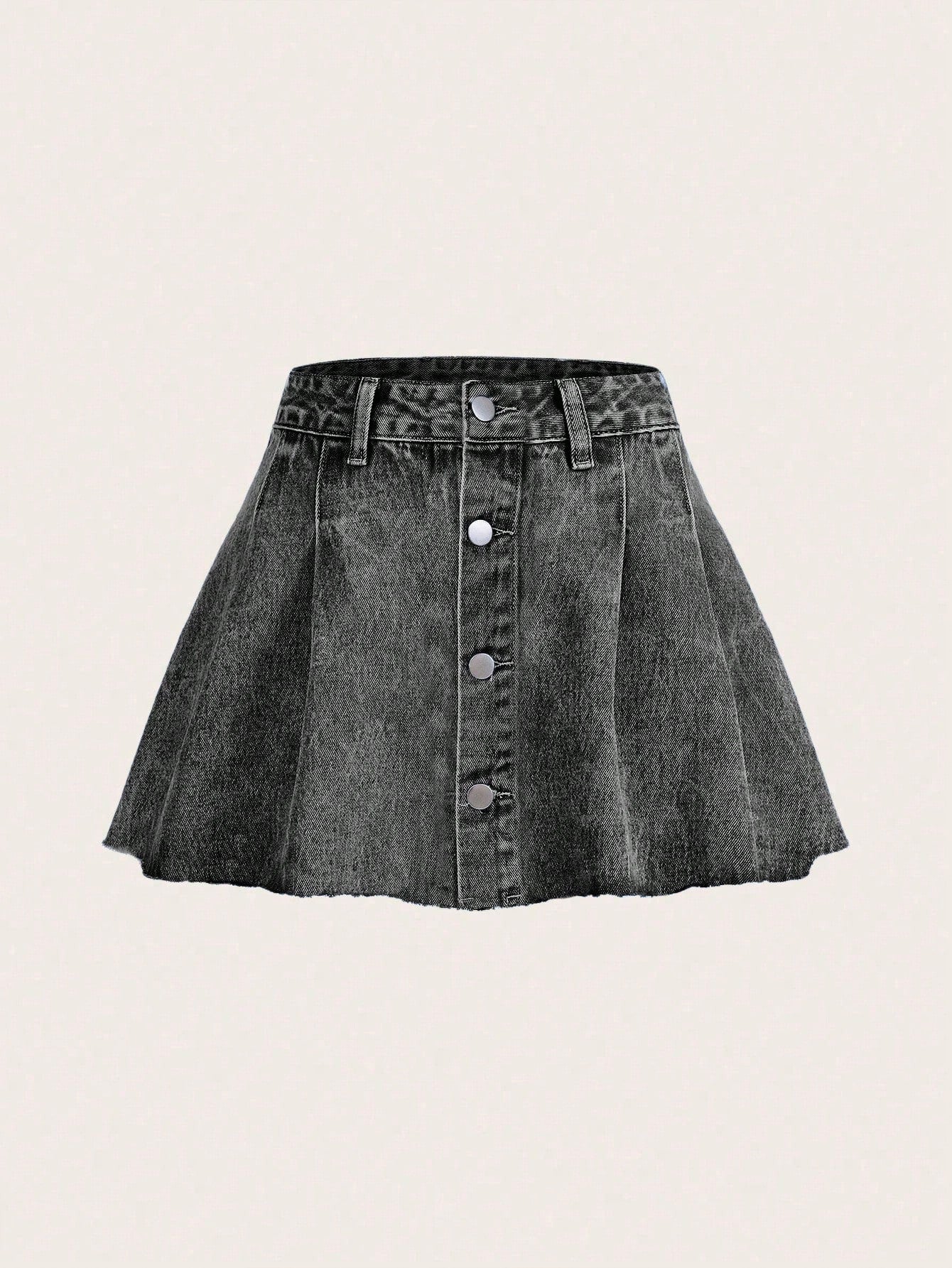 Button Front Denim Skirt