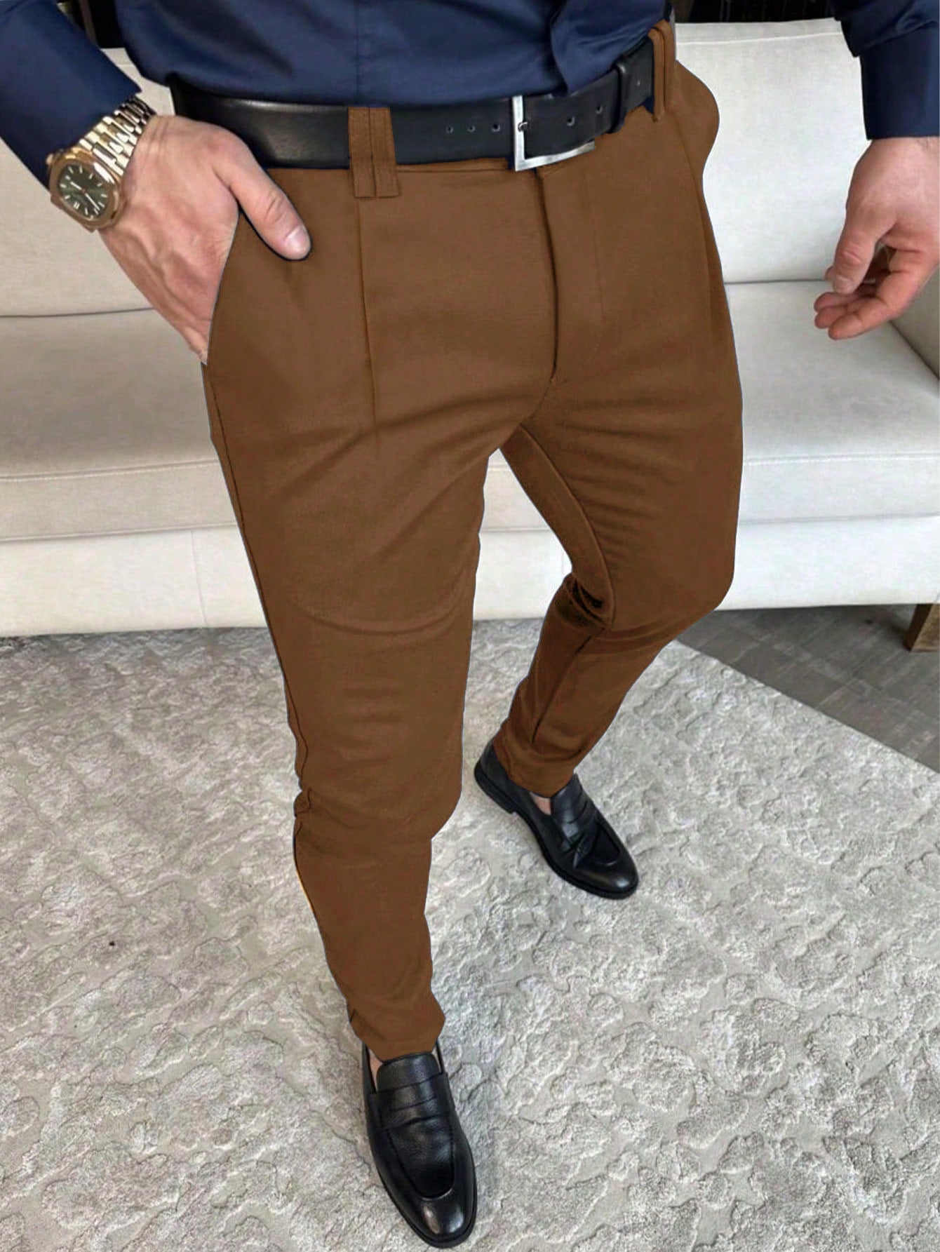 Men Slant Pocket Suit Pants Without Belt