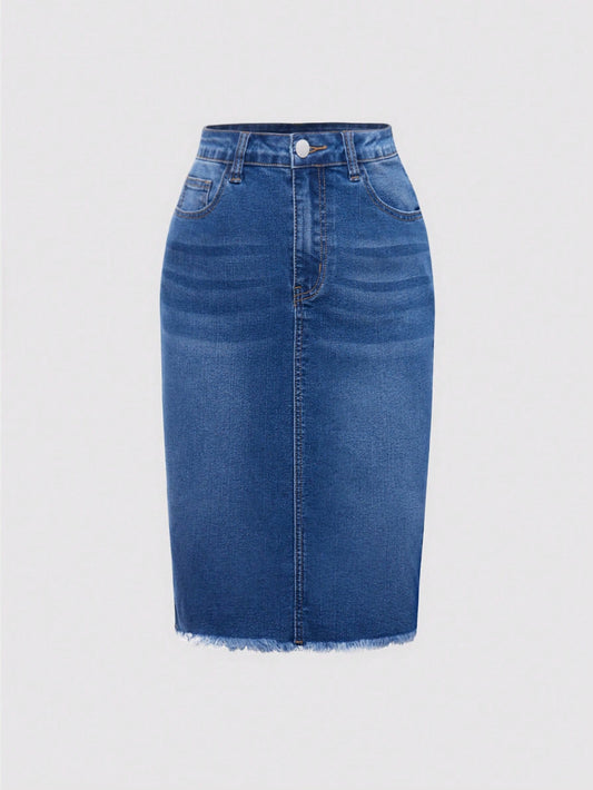 Teen Girl Raw Hem Denim Skirt