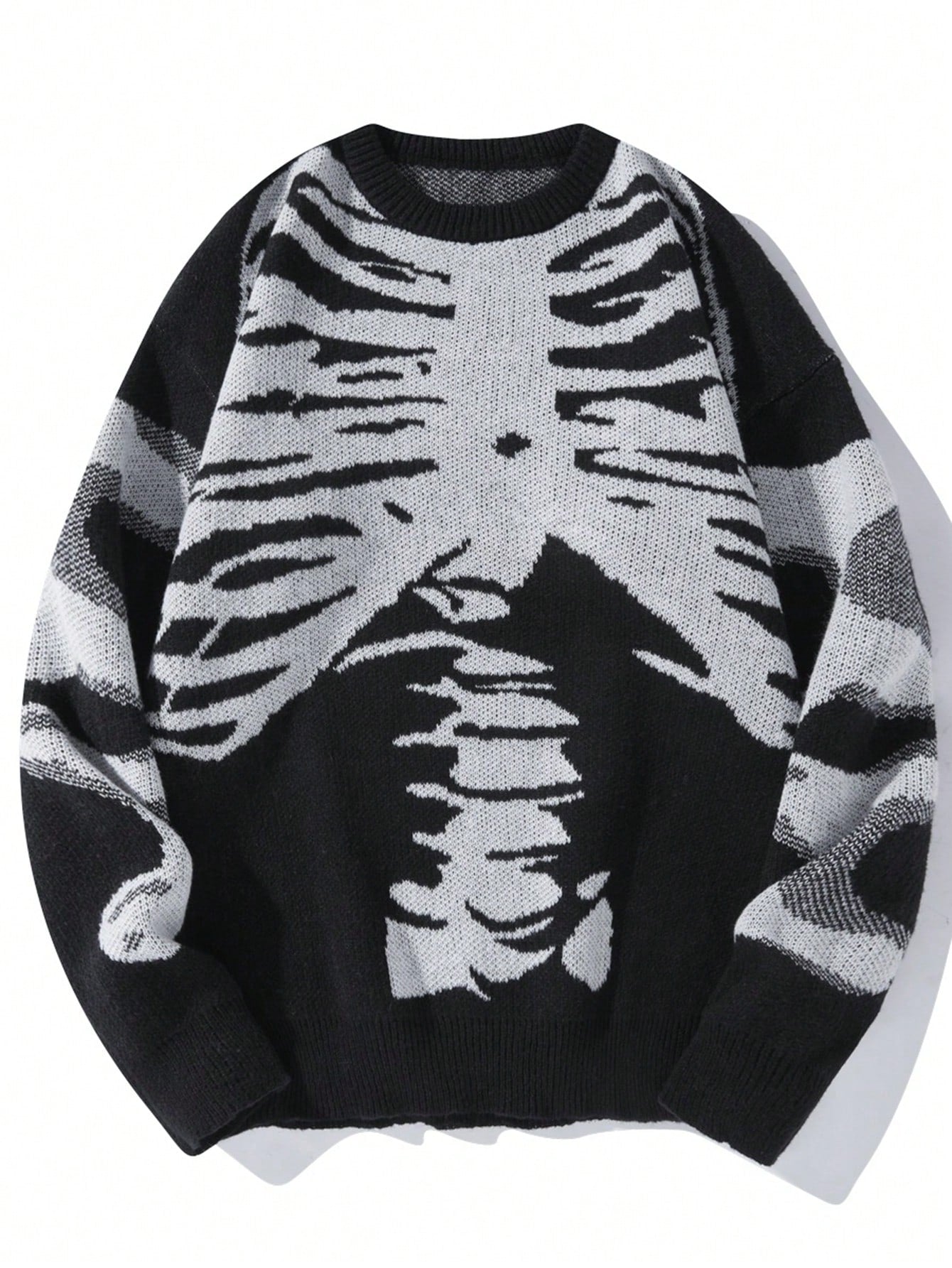 Men Halloween Skeleton Pattern Drop Shoulder Sweater