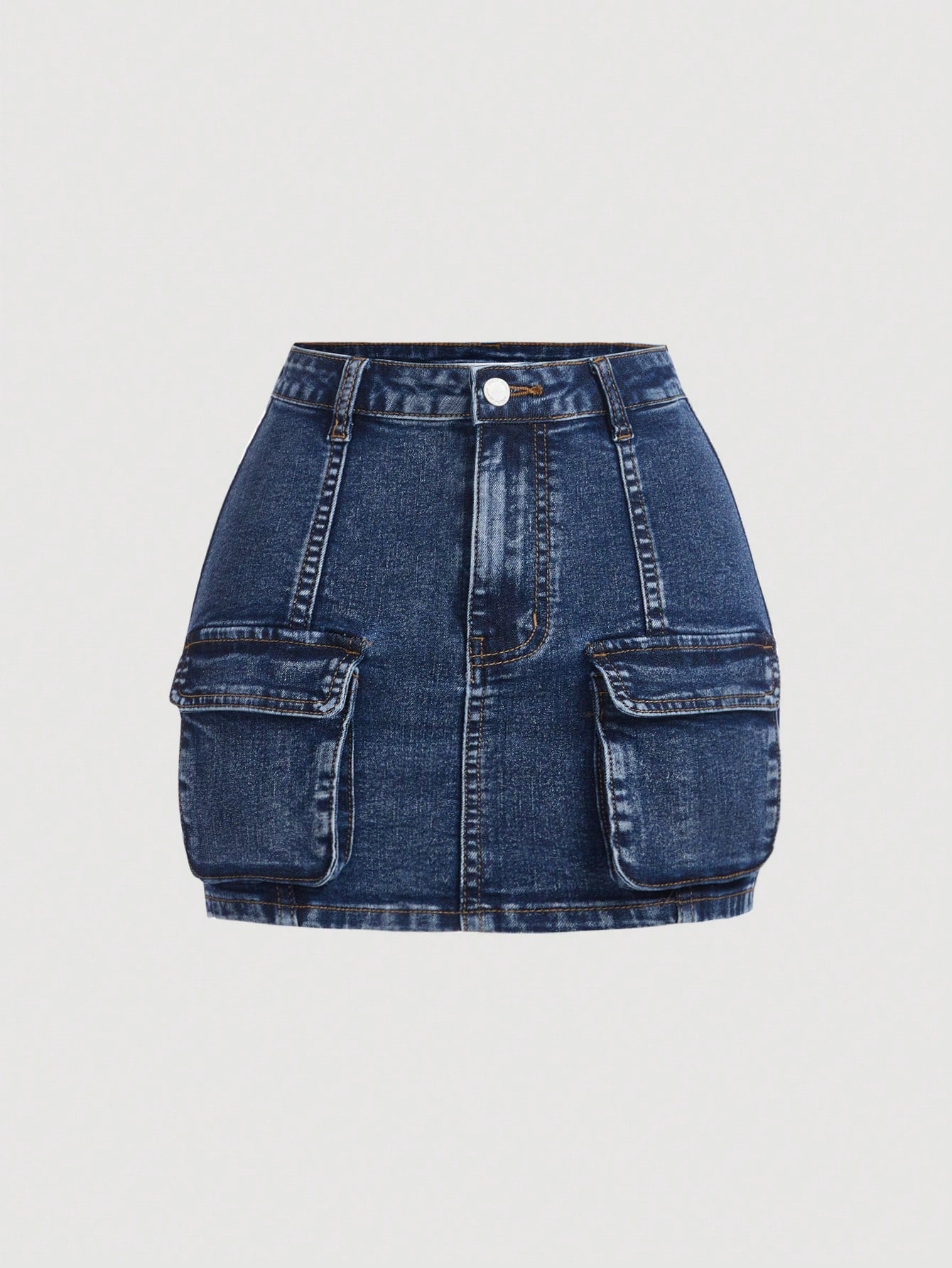 Teen Girl Casual Denim Skirt With Utility Pockets