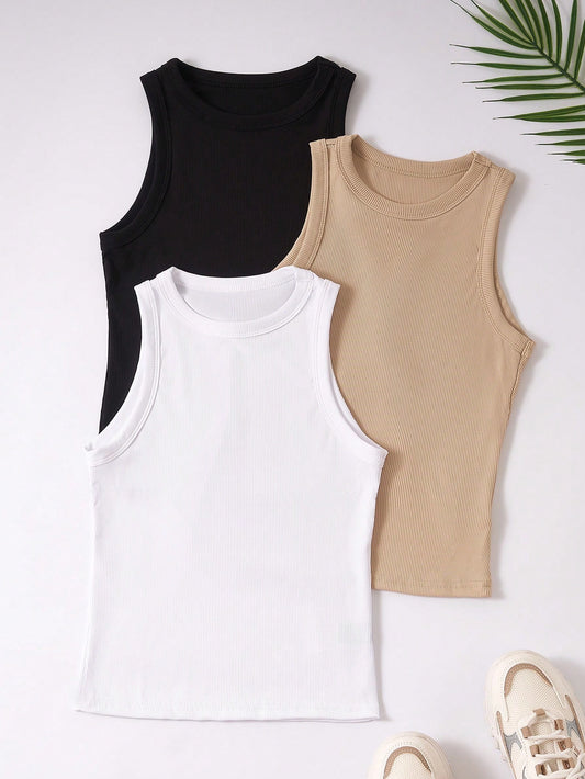 3pcs Ribbed Knit Tank Top