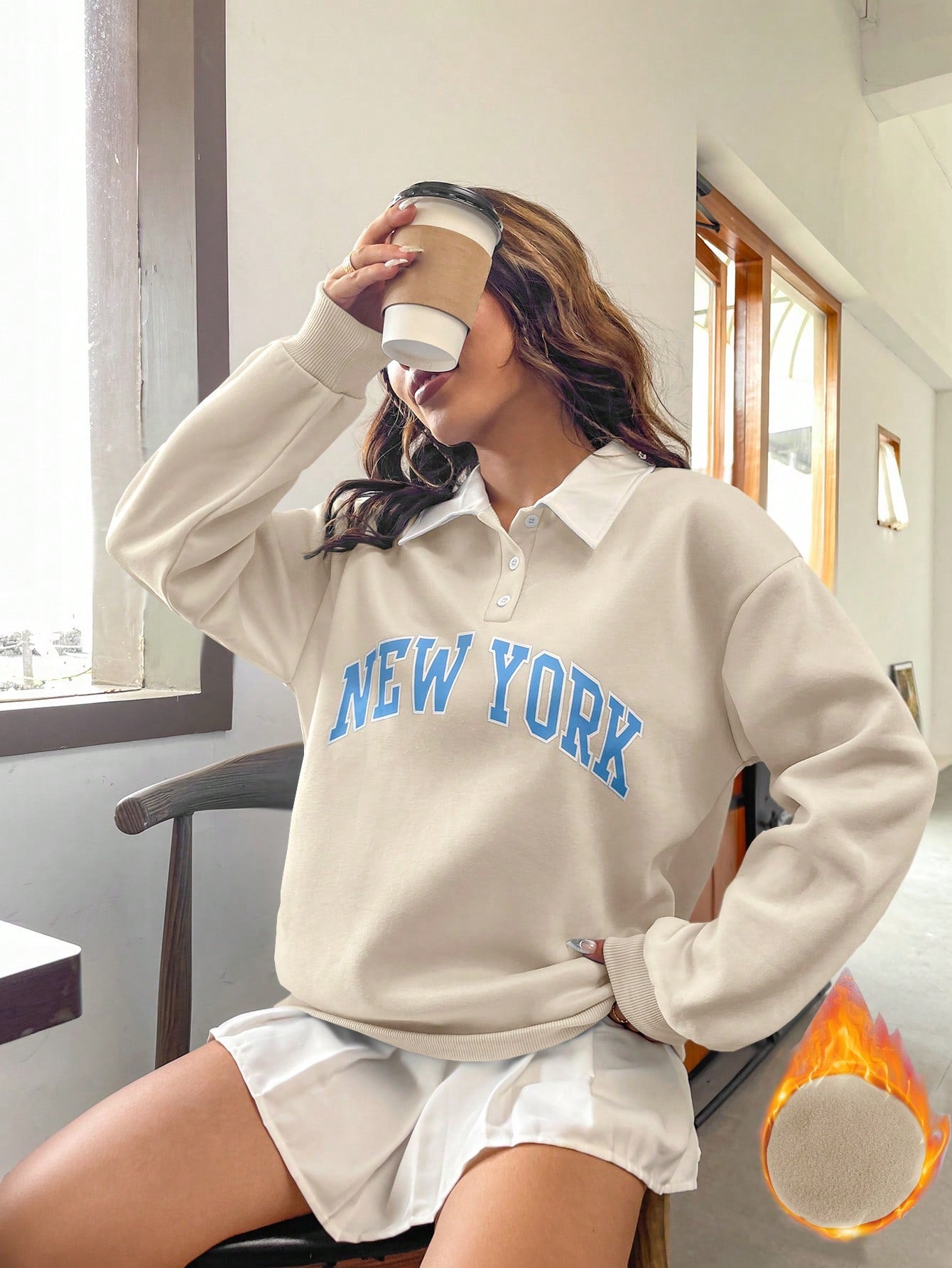 Polo Collar Drop Shoulder Letter Graphic Pullover