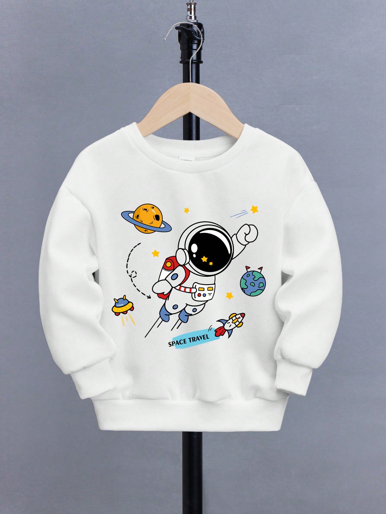 Young Boy Astronaut & Planet Print Thermal Lined Sweatshirt