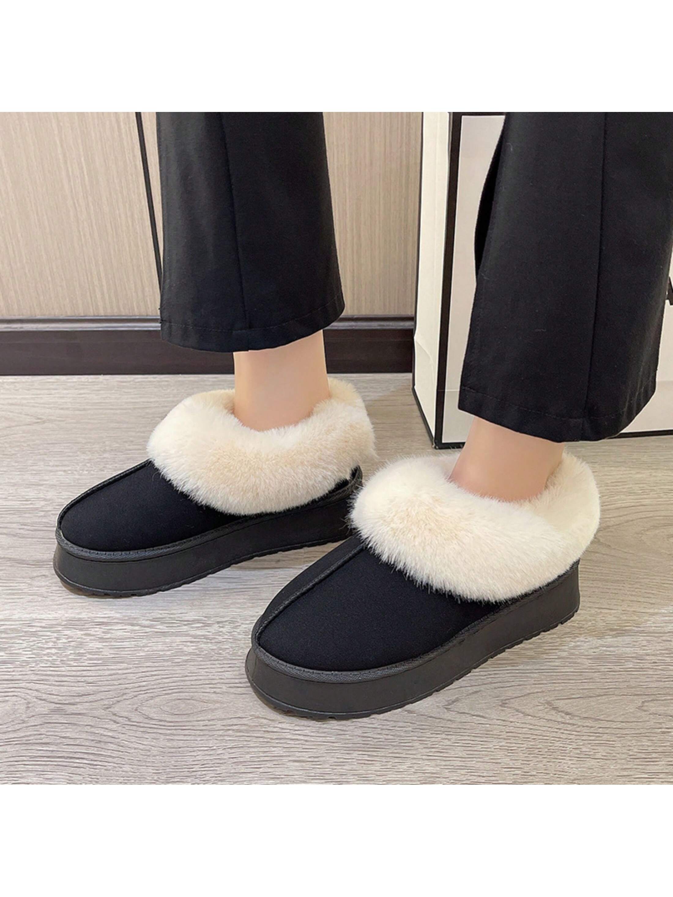 Women's Suede Shearling Ankle Moccasin Bootie Slippers Memory Foam Indoor Warm Snow Boots