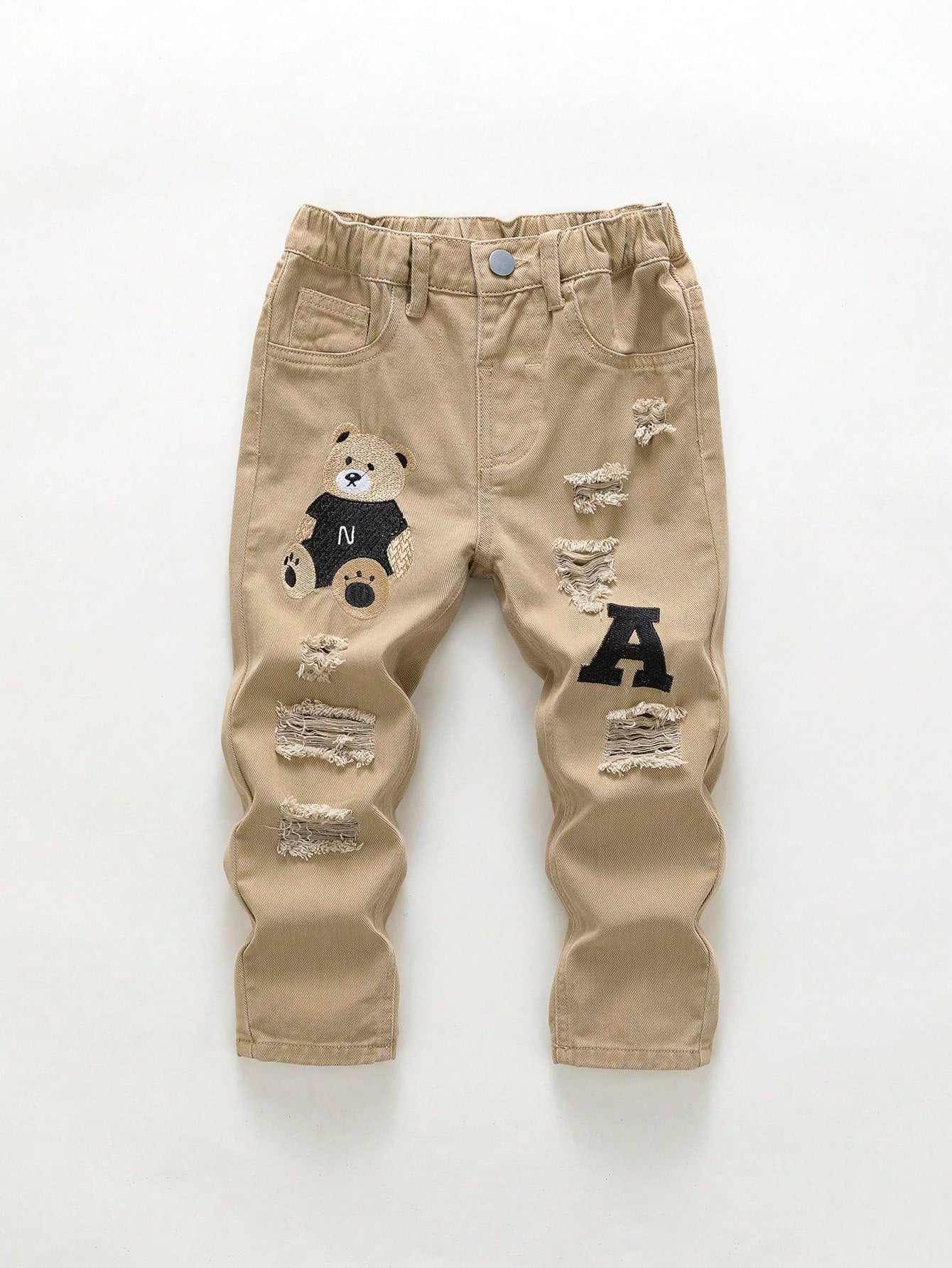 Streecool Kids Young Boys' White Loose Fit Jeans With Distressed And Embroidered Details