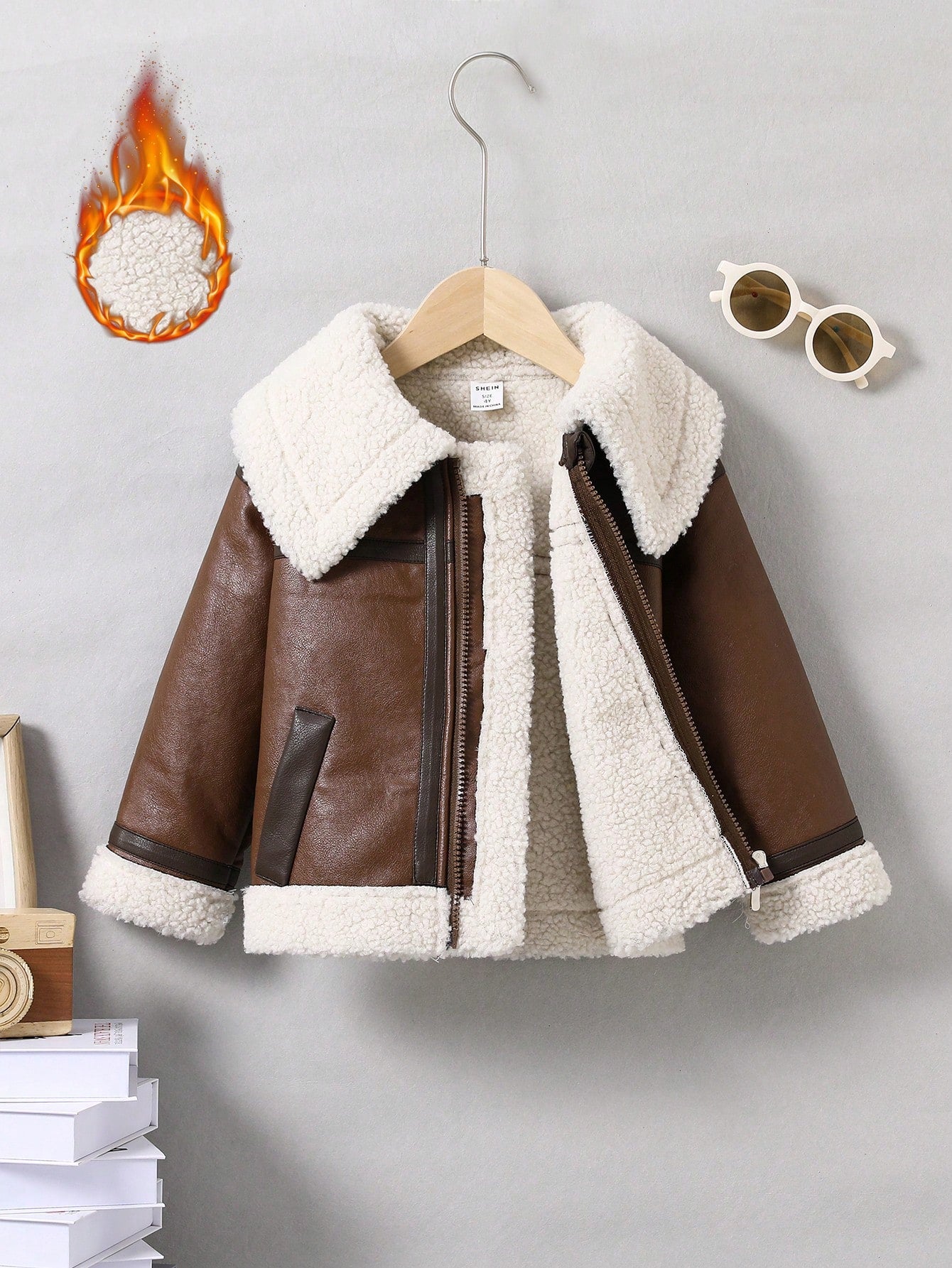 Young Boy Teddy Lined Zip Up PU Leather Jacket