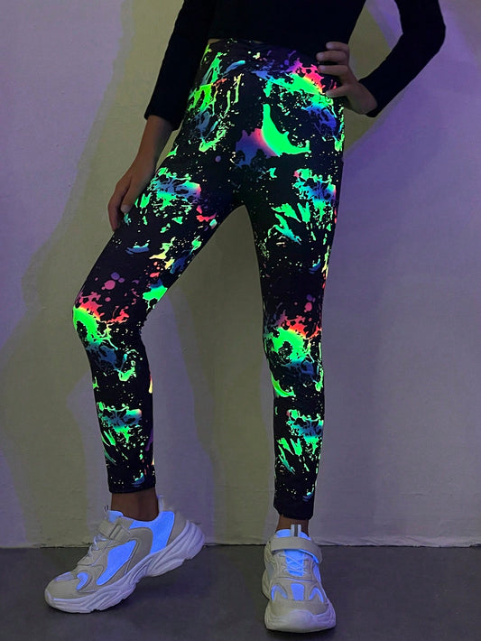 Tween Girl Reflective Splash Ink Print Leggings