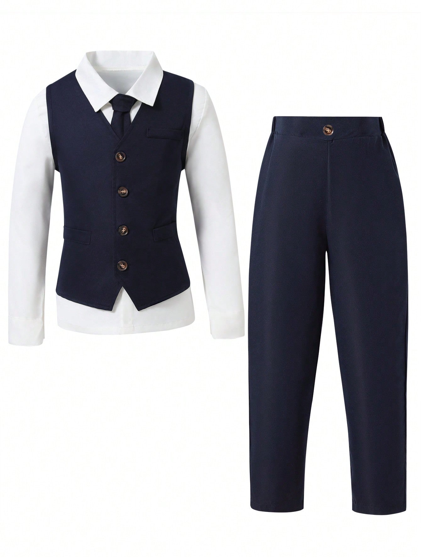 Tween Boy Gentleman 2pcs/Set Vest And Long Pants Suit, Without Shirt Or Accessories, Perfect For Formal Events Such As Birthday Parties, Evening Parties, Weddings, Baptisms, And One-Year-Old Celebrations.