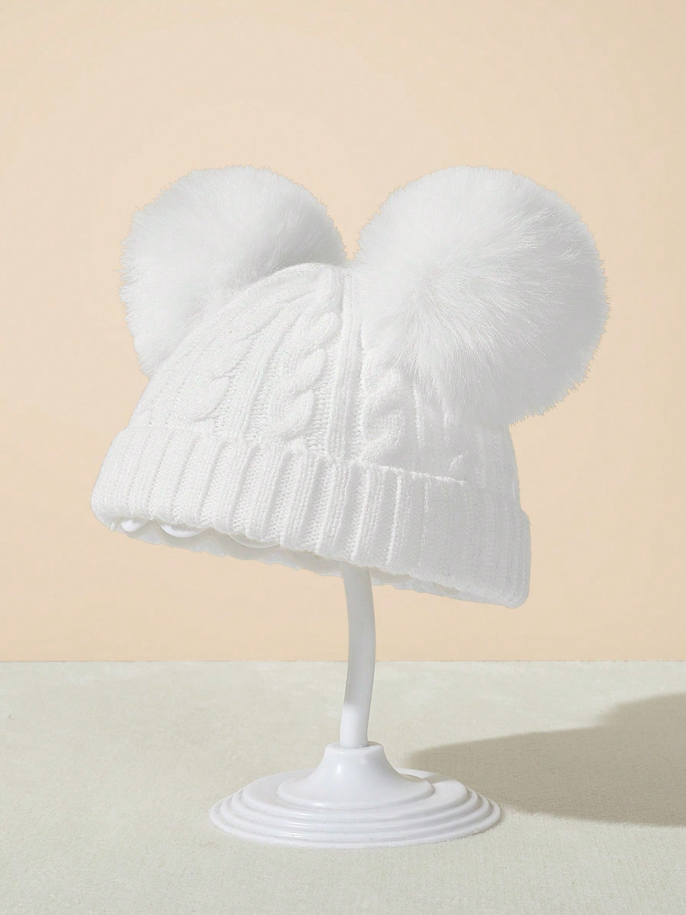 1pc Baby And Kids' Fleece-lined Knitted Hat With Pom-pom And Folded Brim, Autumn And Winter Outdoor Warm Hat