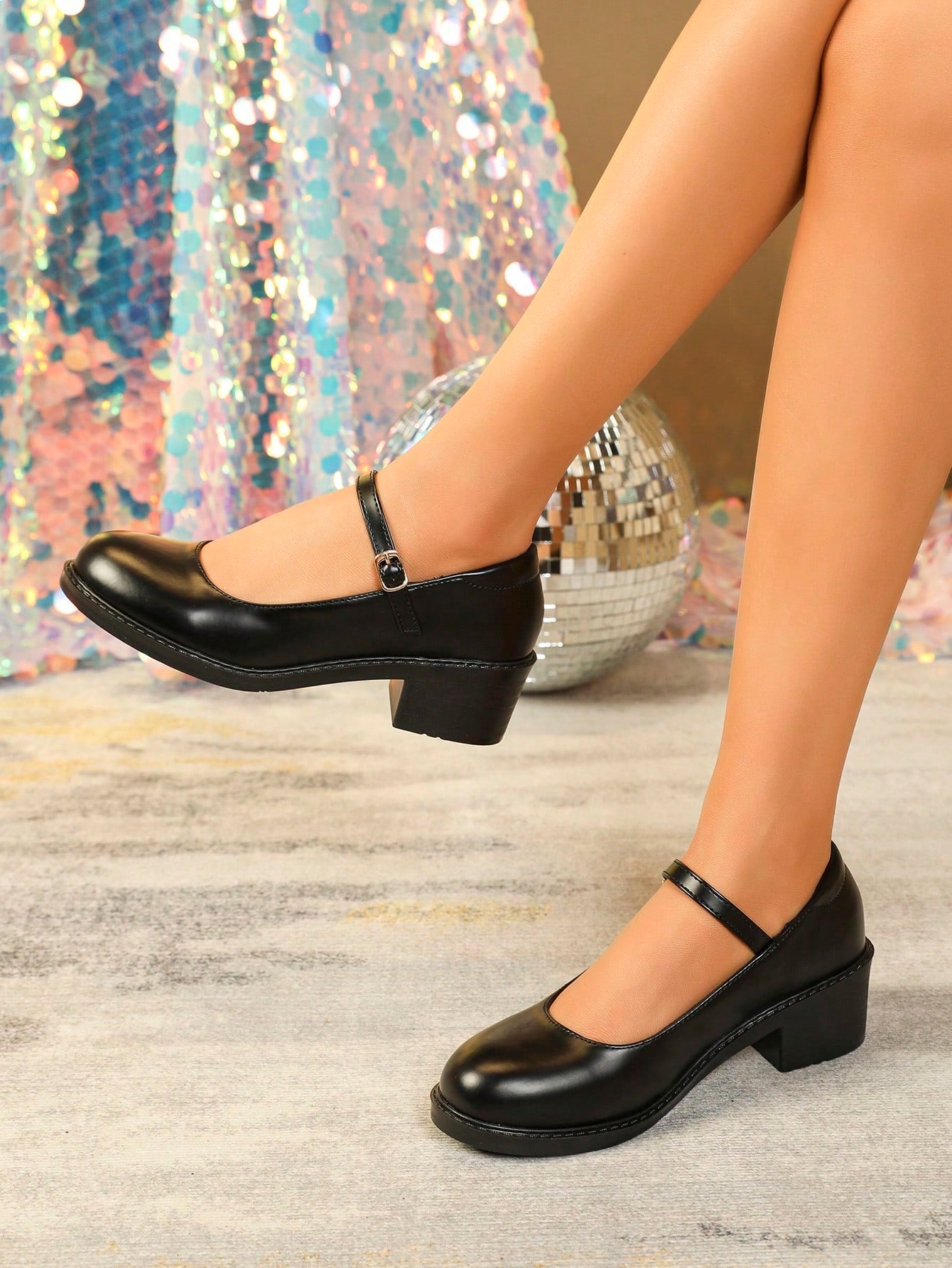 Women Chunky Heeled Mary Jane Pumps, Elegant Black Pumps