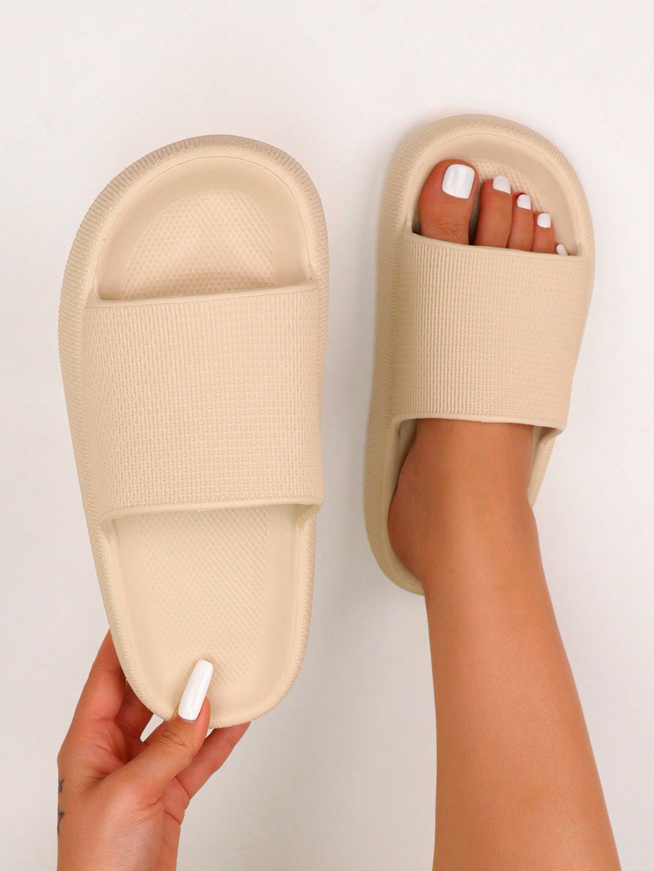 Women Minimalist Single Band Slides, Cool Beige EVA Slides