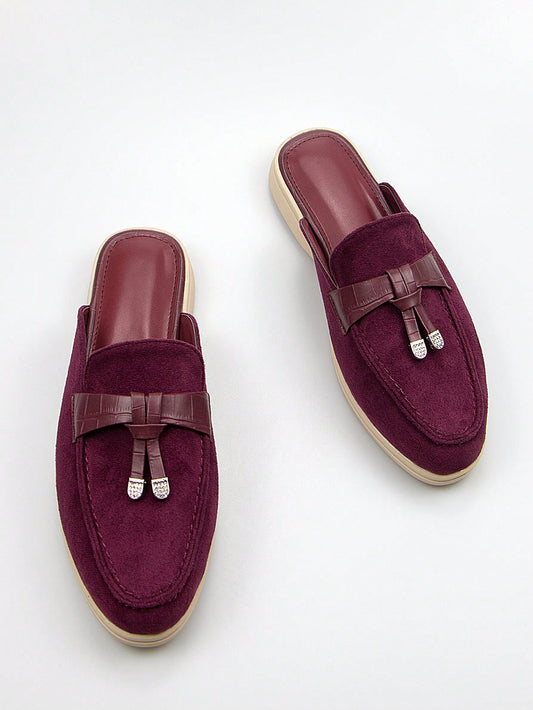 Women's Comfortable Casual Style Burgundy Velvet Round Toe Flat Loafers