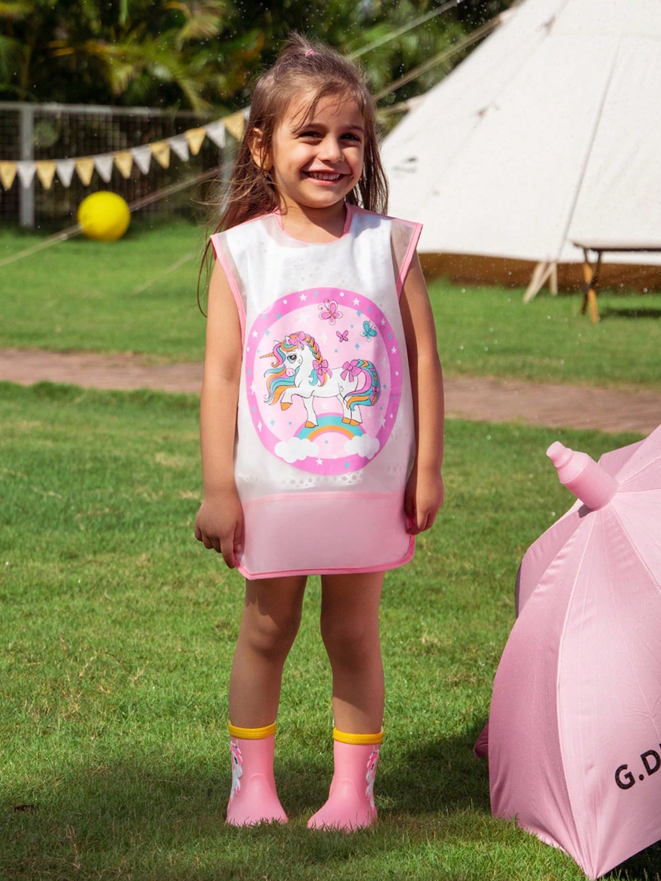 Girls' Waterproof & Stain Resistant Pink Unicorn Printed Vest For Eating