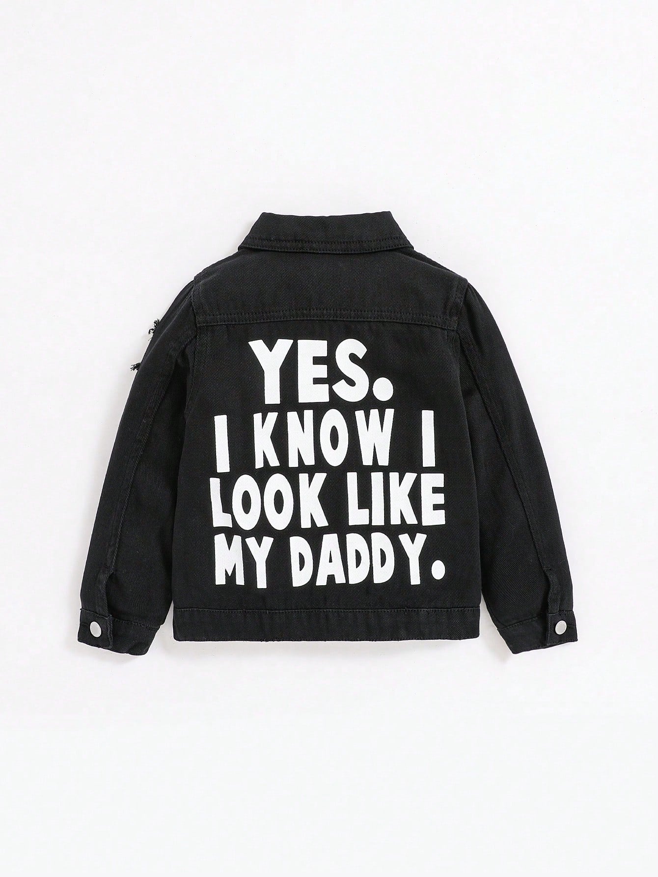 Young Boy Ripped Slogan Graphic Denim Jacket