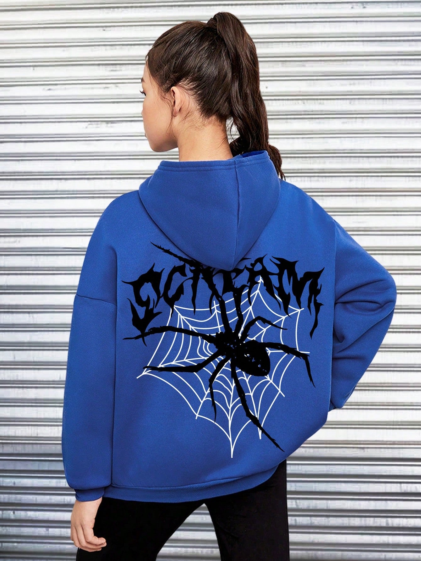 Teen Girl Spider & Letter Graphic Hoodie