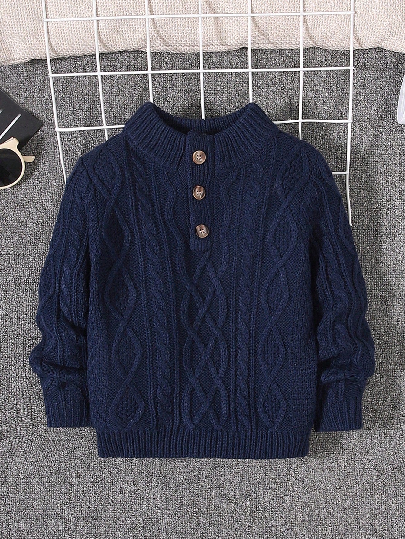 Young Boy Cable Knit Button Front Sweater