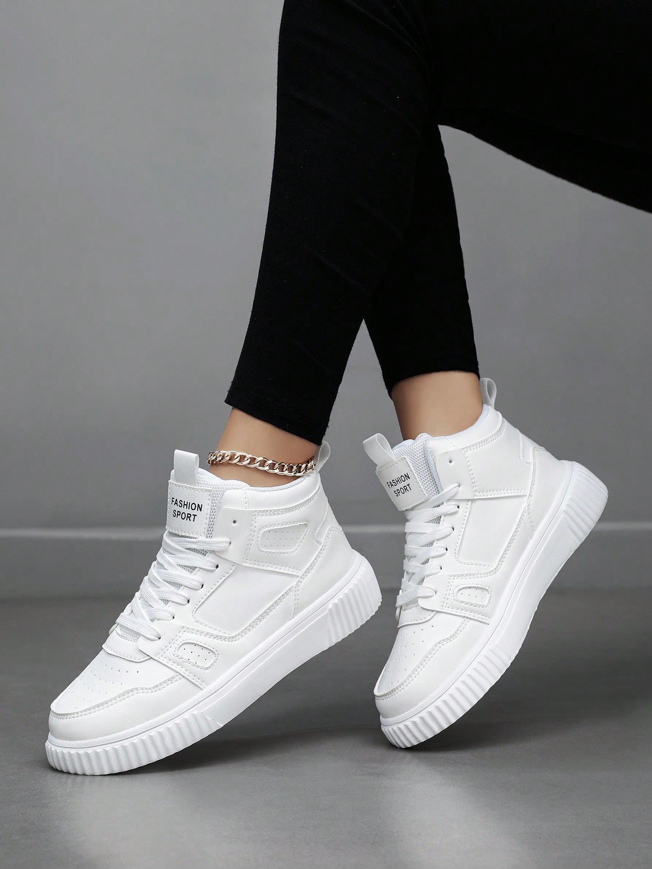 Women's New Casual Color-Blocked Front Lace-Up Fashionable Versatile High-Top Shoes Sneakers Sneakers