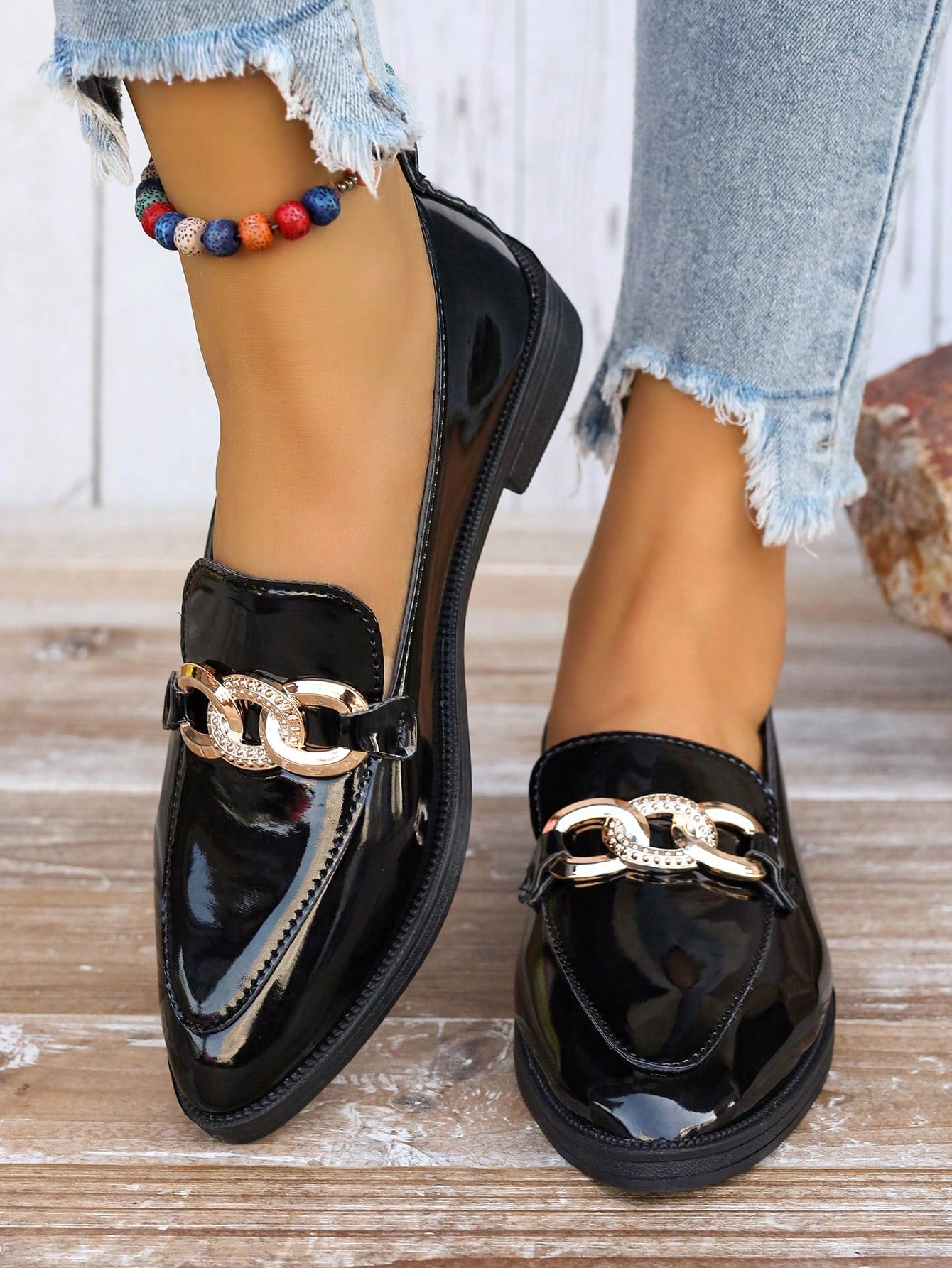 Women's Bow Knot Outdoor Flat Loafers For Daily, Casual, Occupational Wear, Comfortable Pointy Toe Square Heel Shoes