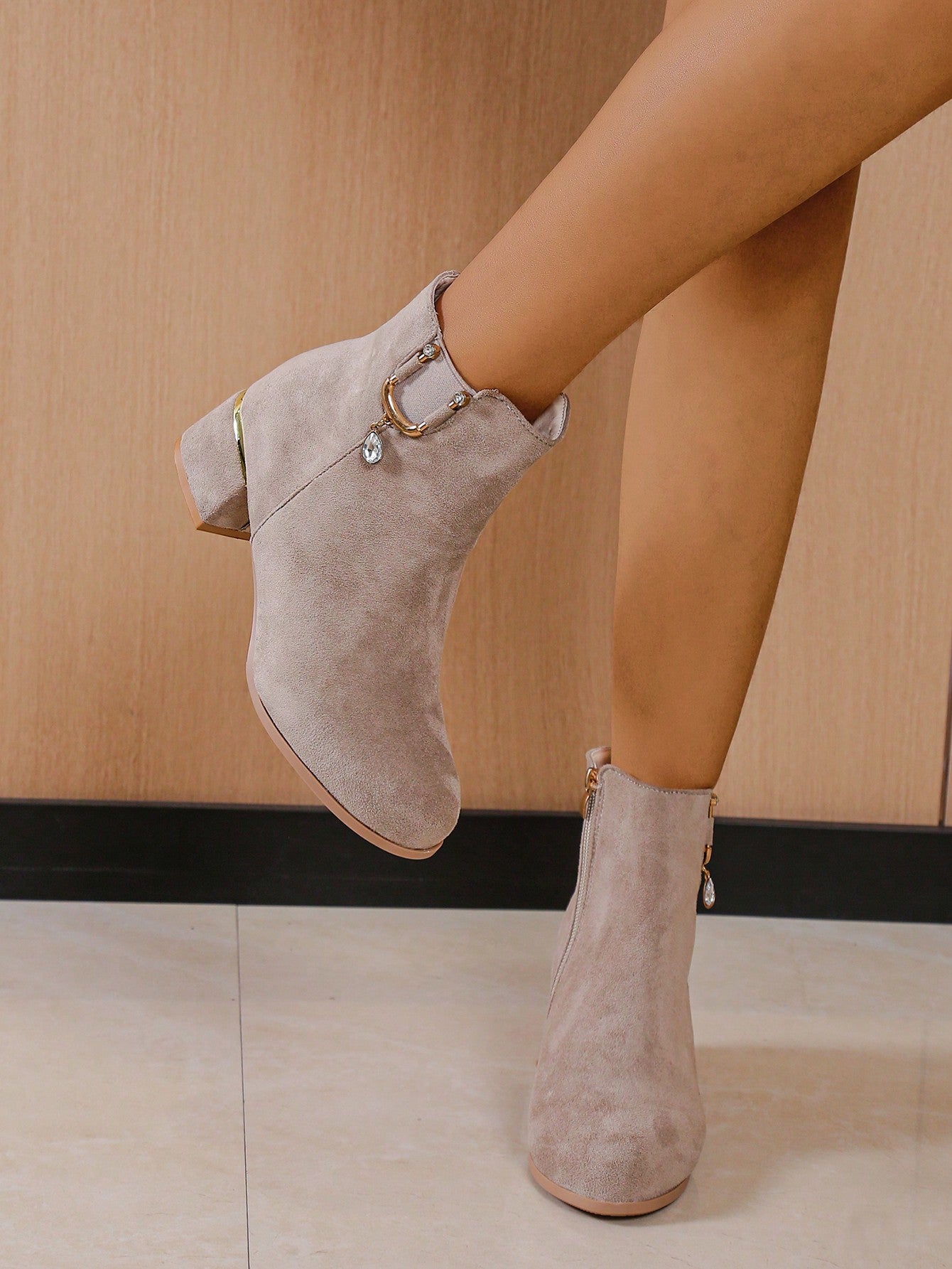 Simple Style Mid Heel Chunky Heel Suede Women's Short Boots, Versatile Motorcycle Style Fashion Boots For Women