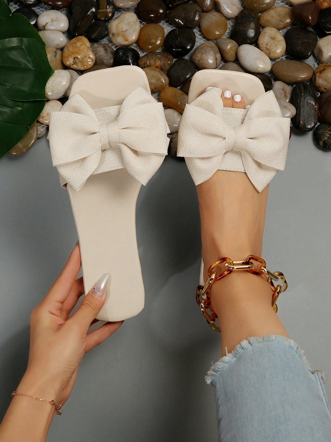 Bowknot Slipper Shoes For Women, Fashionable Beach Sandals With Non-Slip Sole And Bowknot Decoration