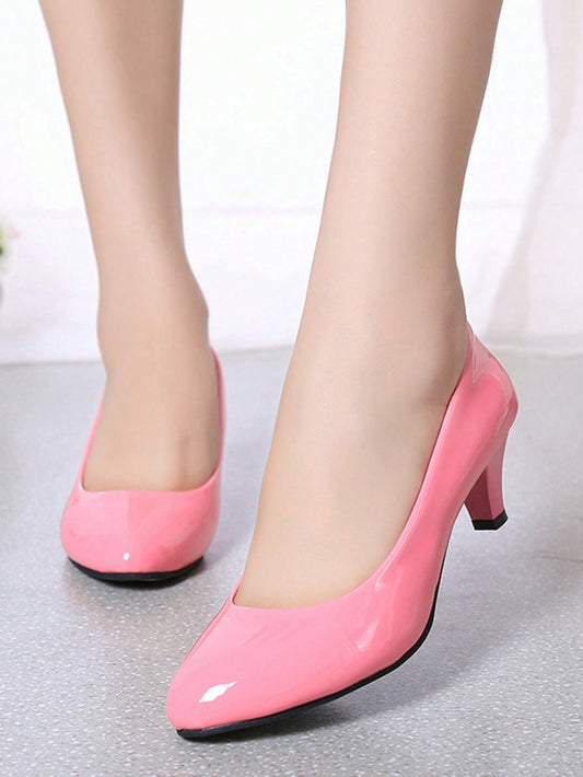 All Seasons Shallow-Mouthed Women's Shoes, Cute Pink Professional High-Heeled Work Shoes