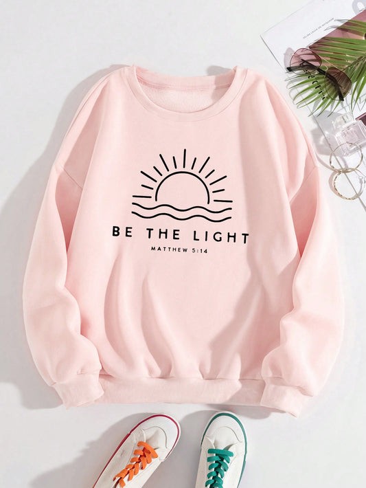 Sun & Slogan Graphic Thermal Lined Sweatshirt